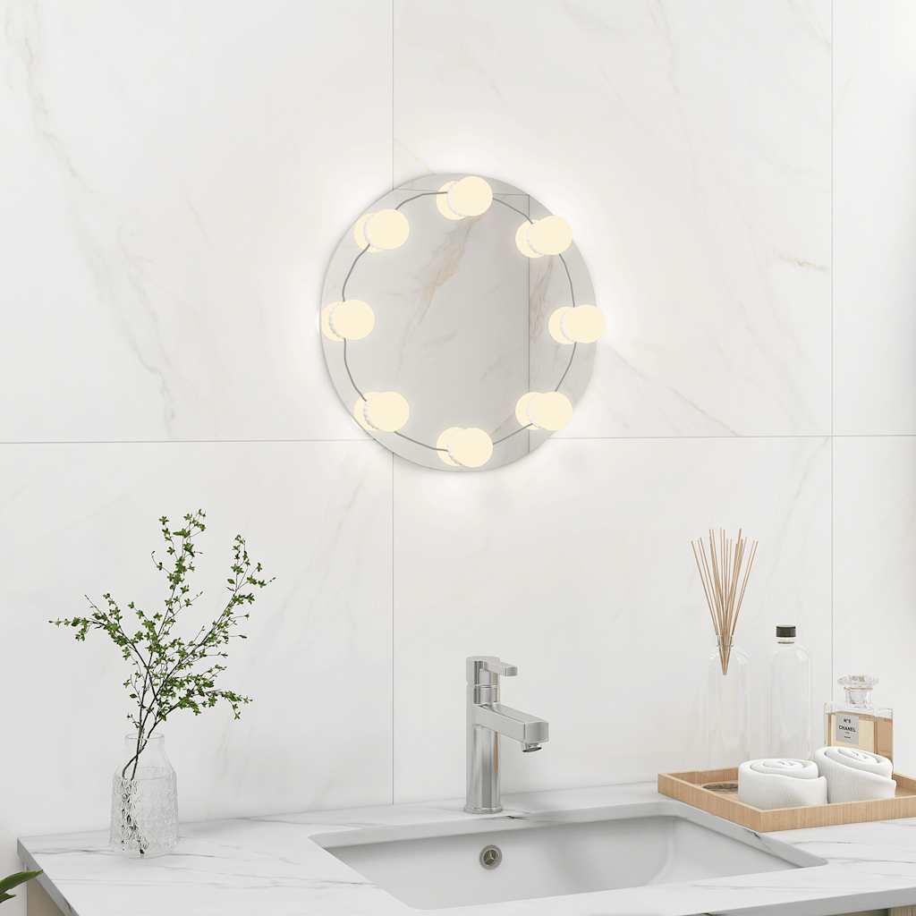 VidaXL Wandspiegel zonder lijst met LED-lampen rond glas