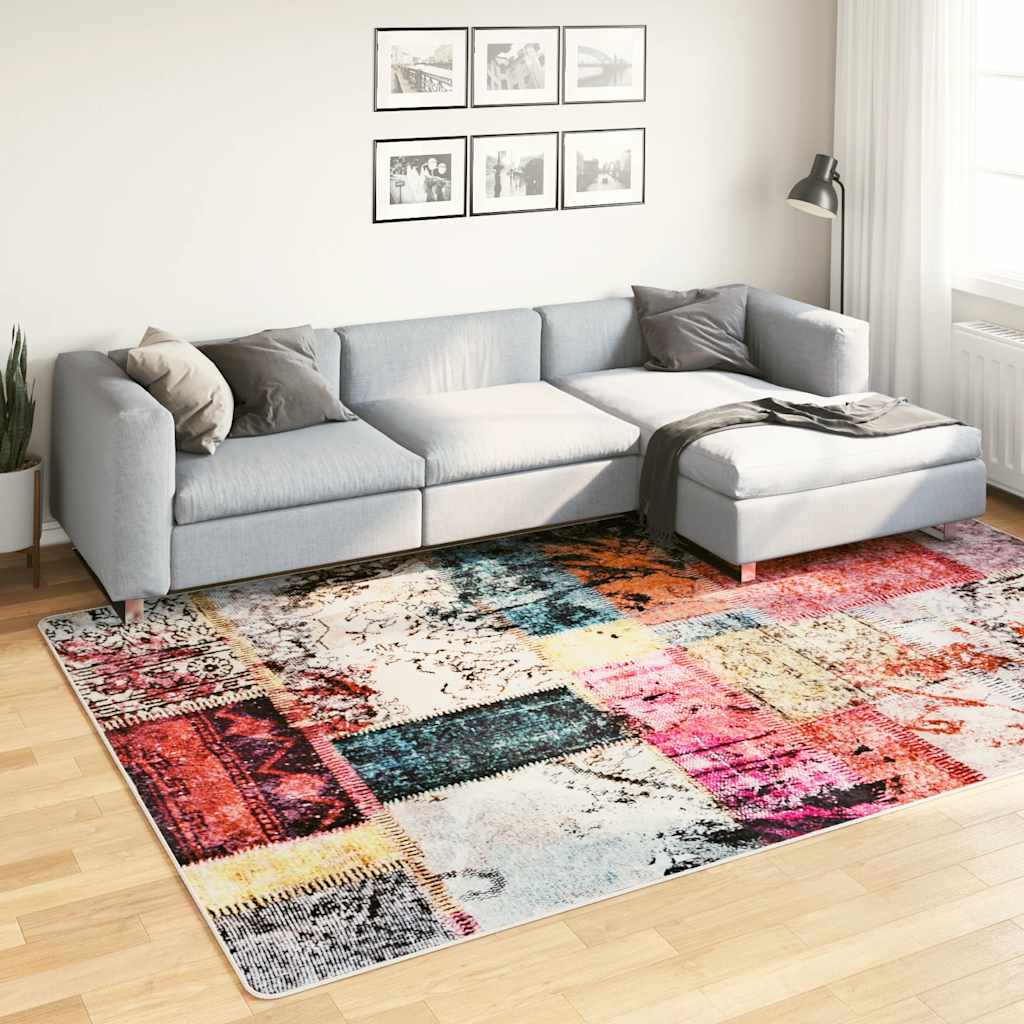 VidaXL Teppich waschbarer Anti-Schlupf-Patchwork 190x300 cm mehrfarbig