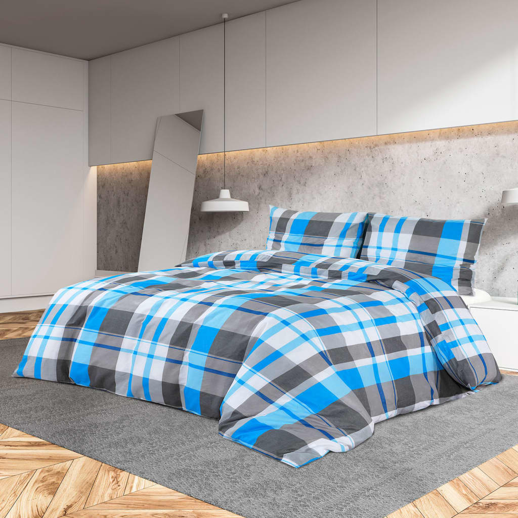 VidaXL Bettwäsche-Set 200x200 cm Baumwolle Blau und Grau