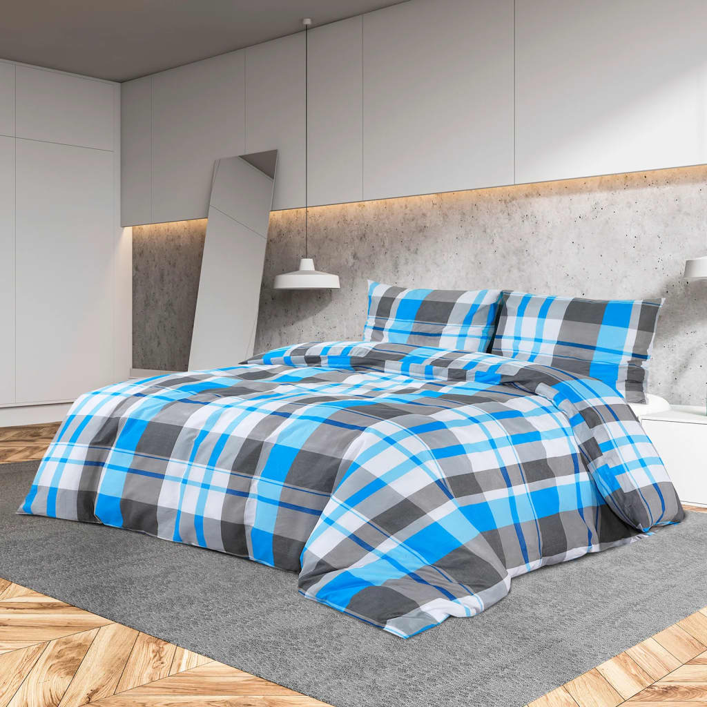 Vidaxl dekbedovertrekset 200x220 cm katoen blauw en grijs