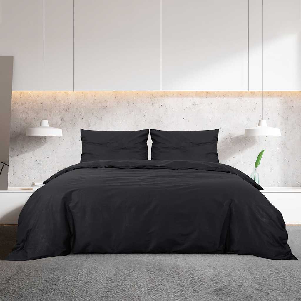 VidaXL Bettwäsche-Set 200x200 cm Baumwolle Schwarz