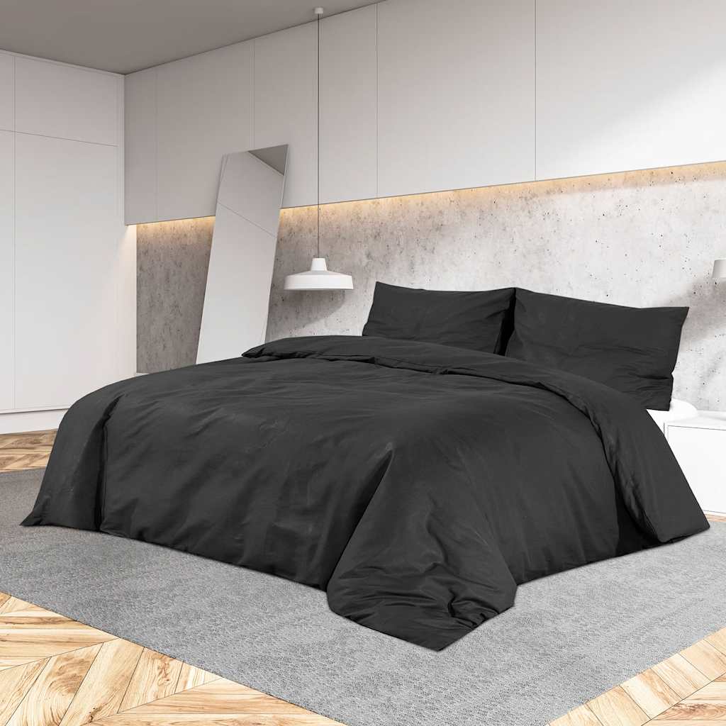 VidaXL Bettwäsche-Set 200x200 cm Baumwolle Schwarz