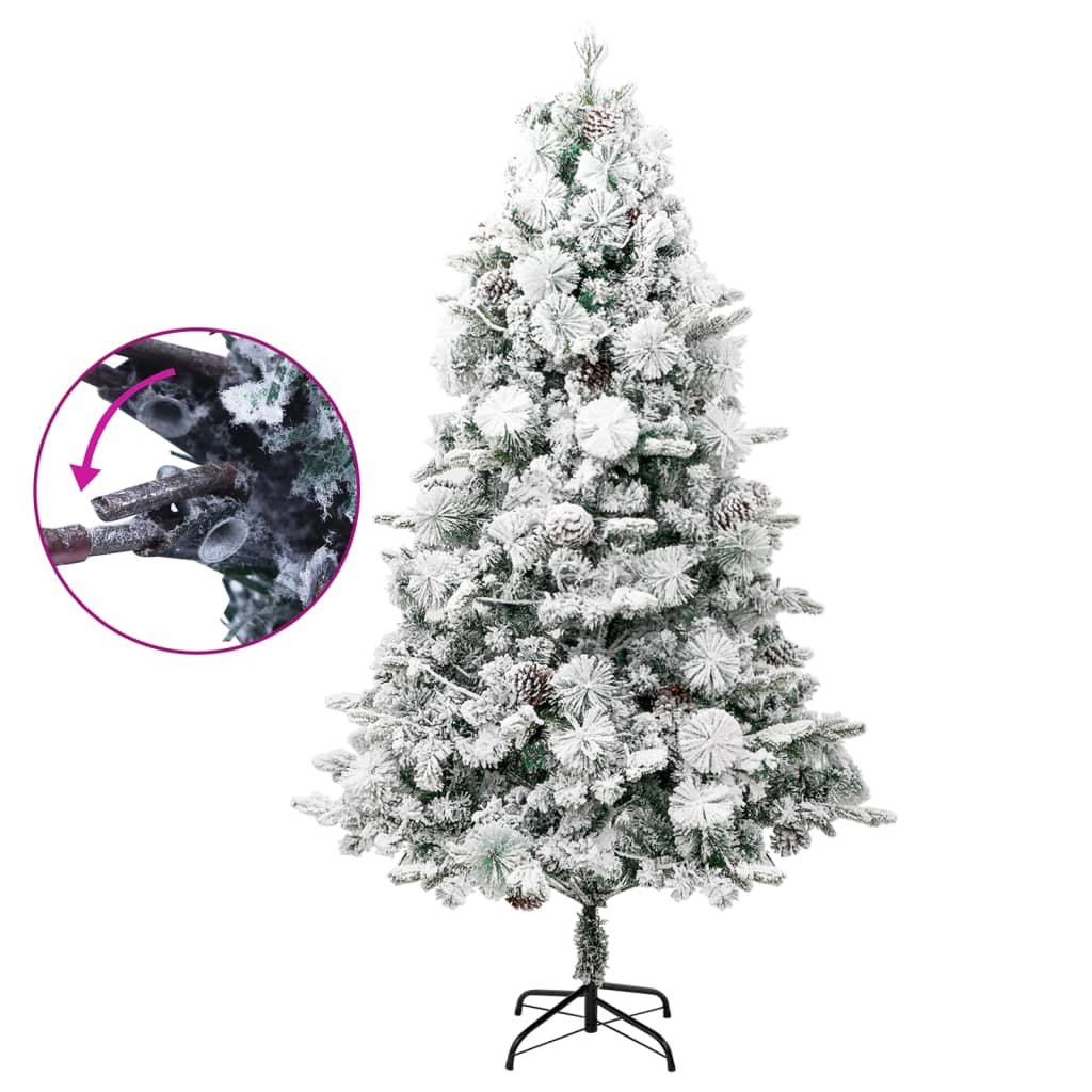 Vidaxl kerstboom met led en dennenappels en sneeuw 225 cm pvc en pe