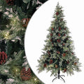 Vidaxl kerstboom met led en dennenappels 195 cm pvc en pe groen en wit