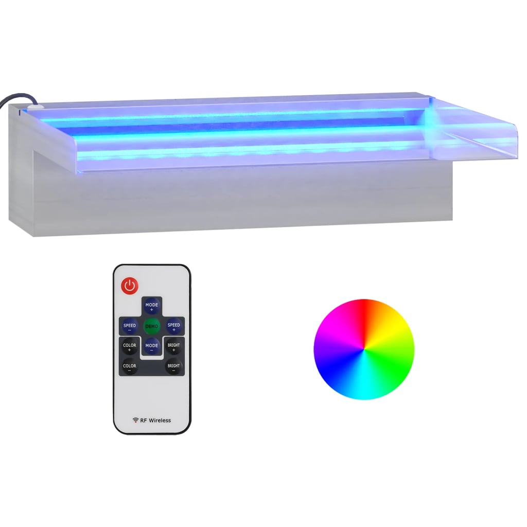 VidaXL Wasserfallüberlauf mit RGB-LEDs, 30 cm, Edelstahl
