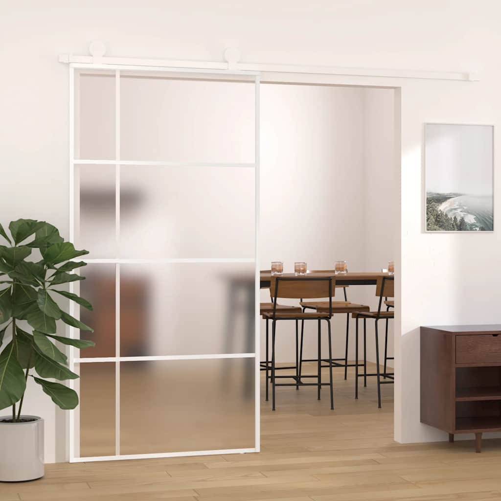 VIDAXL -Schiebetür 102,5 x 205 cm matt ESG -Glas und Aluminium weiß