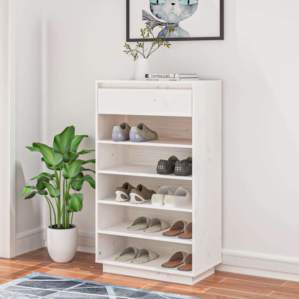 Vidaxl schoenenkast 60x34x105 cm massief grenenhout wit