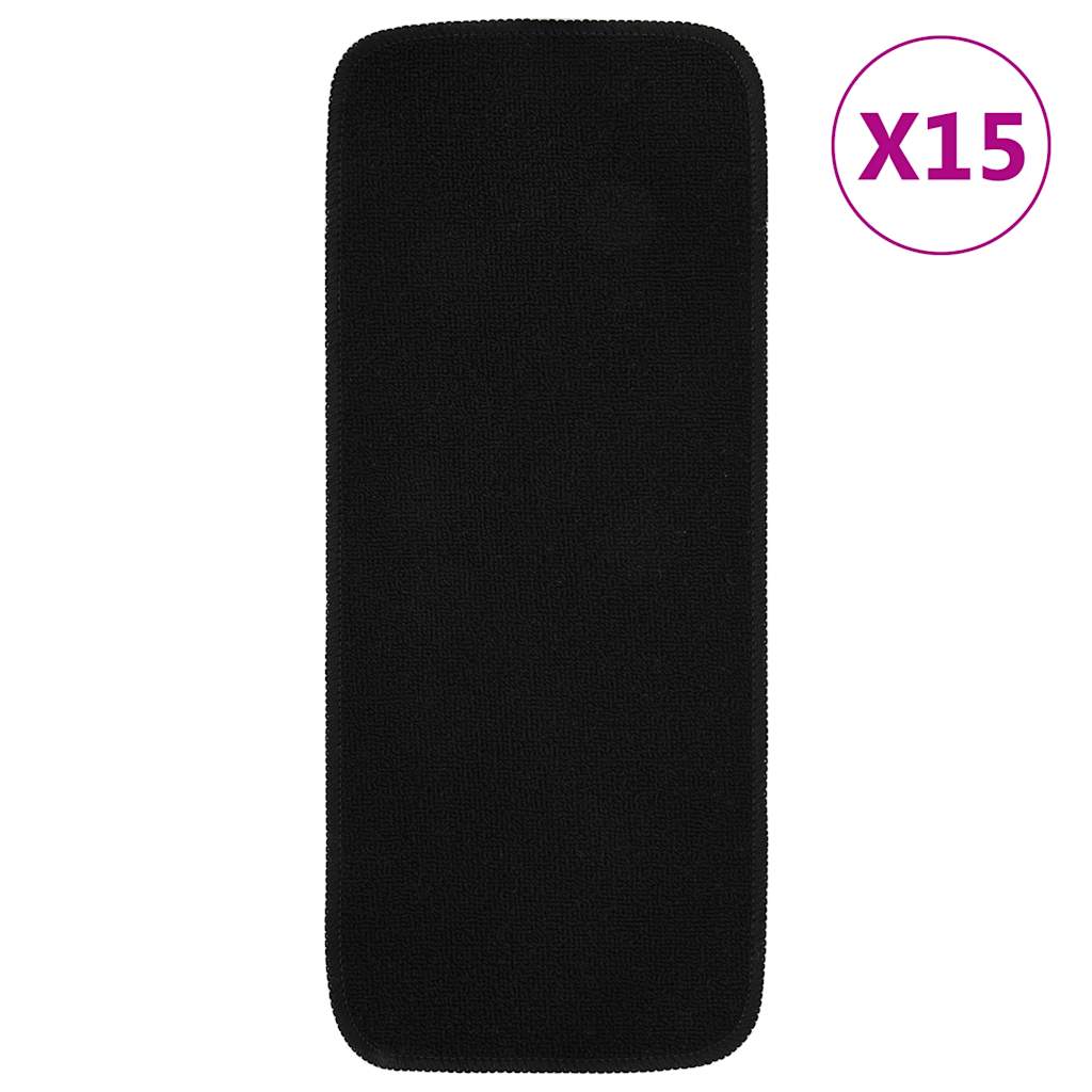 VidaXL Treppenmatten, 15 Stück, rutschfest, rechteckig, 60 x 25 cm, schwarz