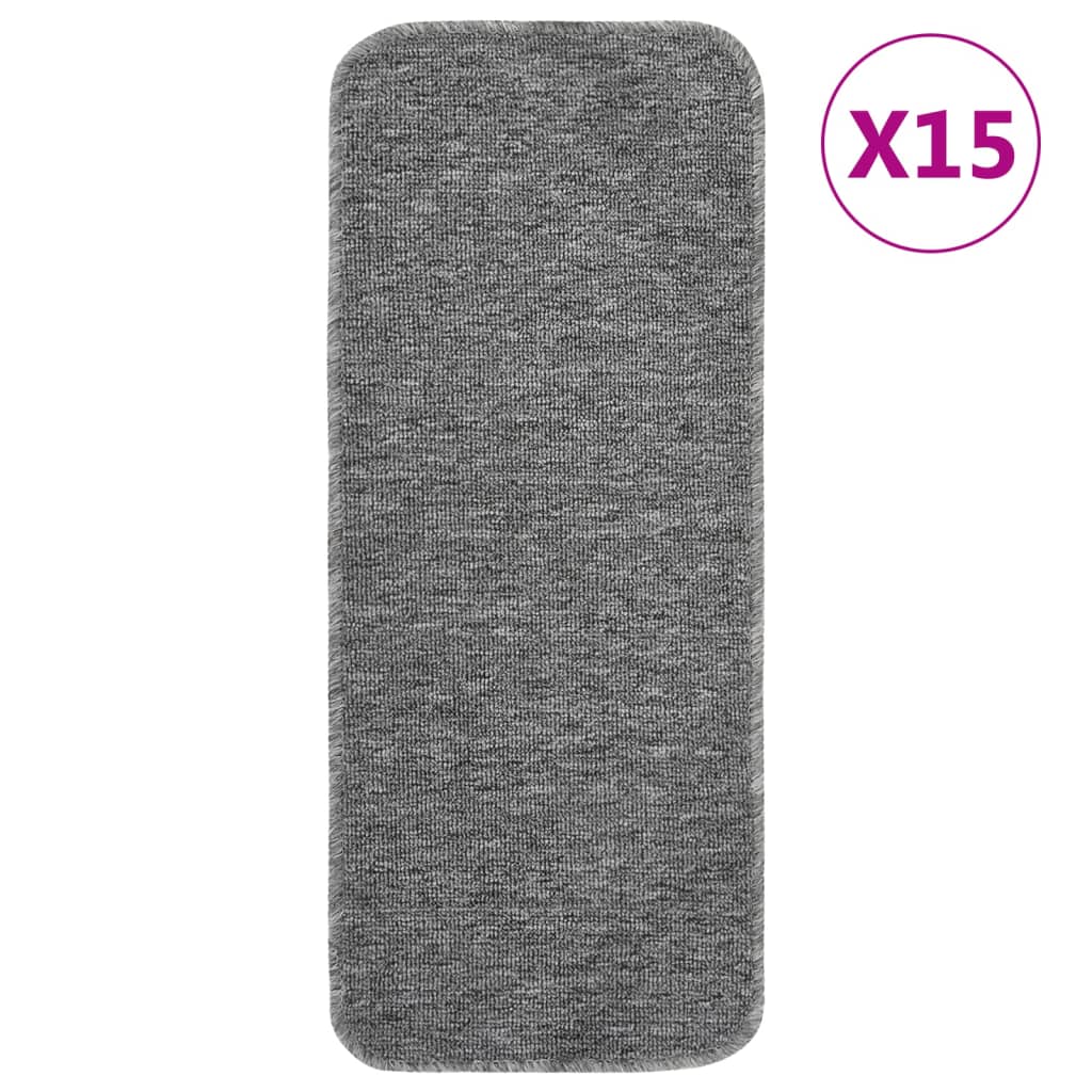 VidaXL Treppenmatten, 15 Stück, rutschfest, rechteckig, 60 x 25 cm, Grau