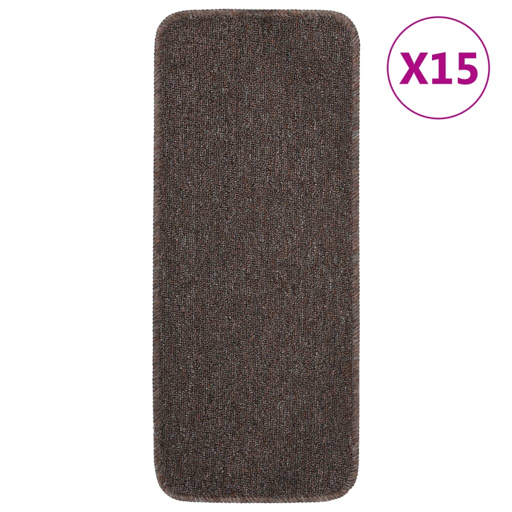 VidaXL Treppenmatten, 15 Stück, rutschfest, rechteckig, 60 x 25 cm, braun