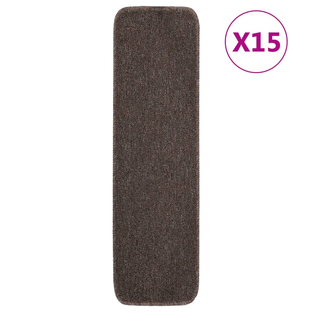 VidaXL Treppenmatten, 15 Stück, rutschfest, rechteckig, 75 x 20 cm, braun