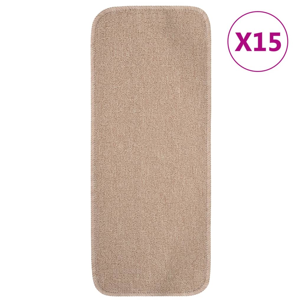 VidaXL Treppenmatten, 15 Stück, rutschfest, rechteckig, 60 x 25 cm, beige