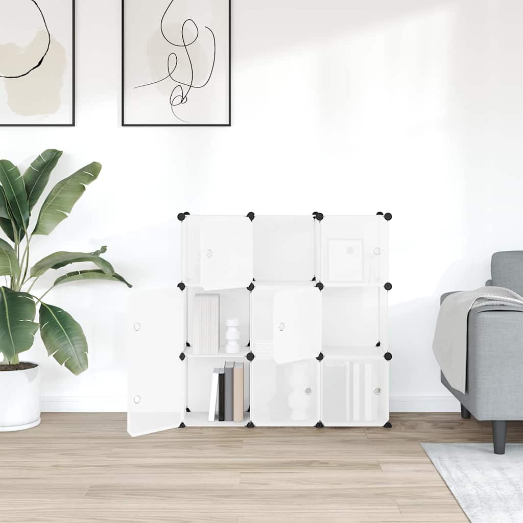 Vidaxl opbergkubus organizer met 9 kubussen en deuren transparant pp