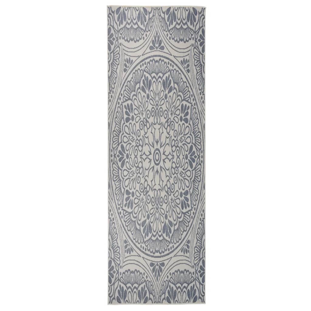 VidaXL Gemusterter, flachgewebter Outdoor-Teppich 80x250 cm Blau