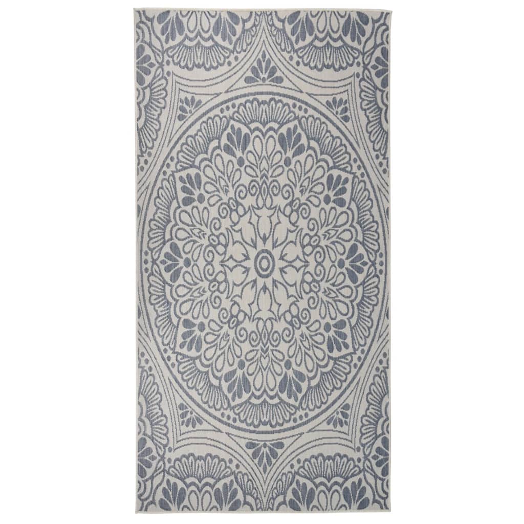 VidaXL Gemusterter, flachgewebter Outdoor-Teppich 100x200 cm Blau