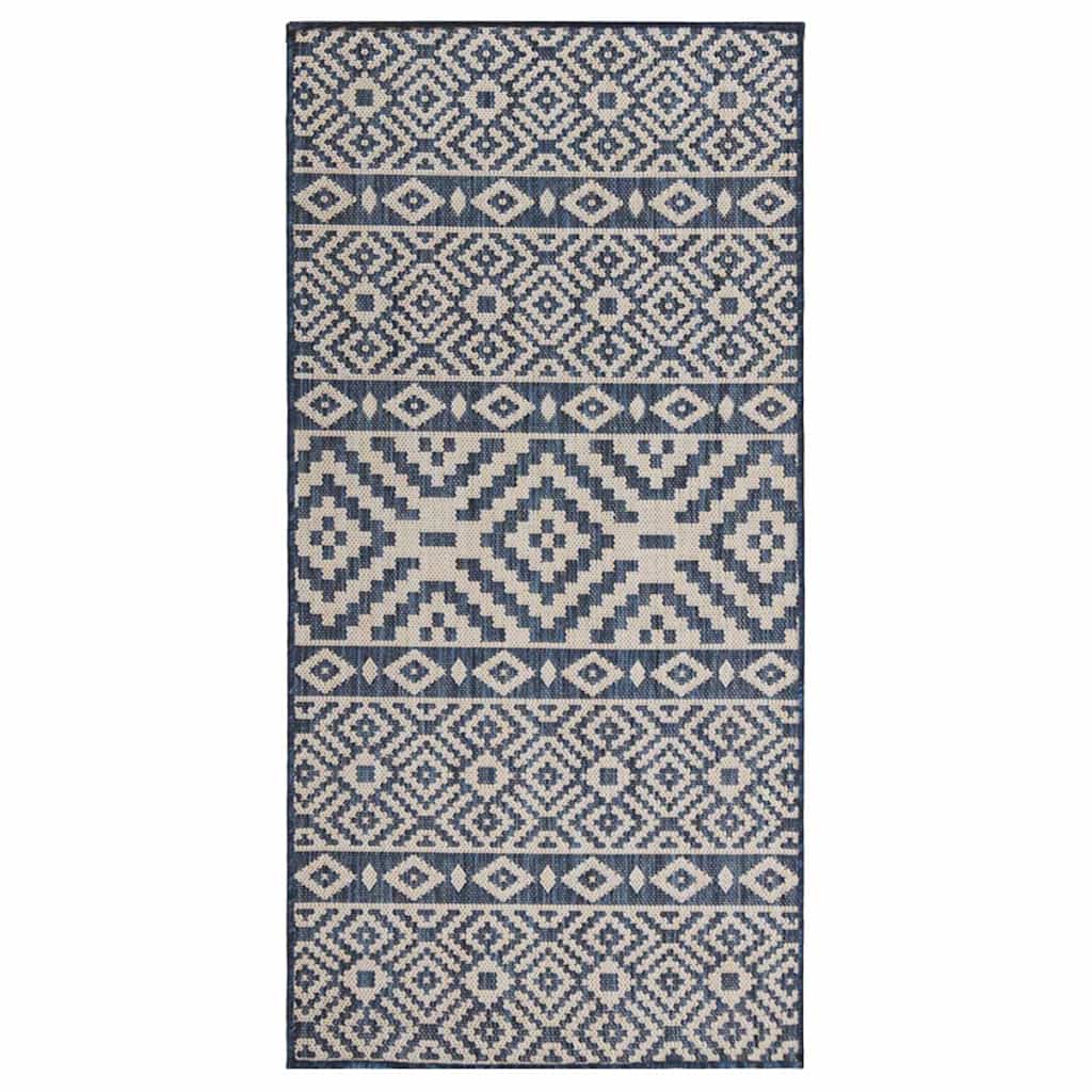 VidaXL Gemusterter, flachgewebter Outdoor-Teppich 80x150 cm Blau