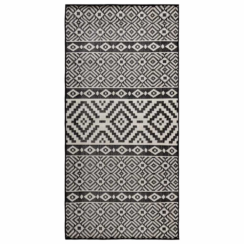 VidaXL Gemusterter, flachgewebter Outdoor-Teppich 80x150 cm Schwarz
