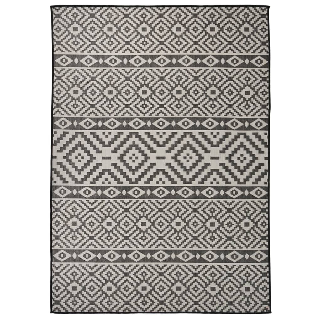 VidaXL Outdoor-Teppich mit Muster, Flachgewebe, 120 x 170 cm, Schwarz