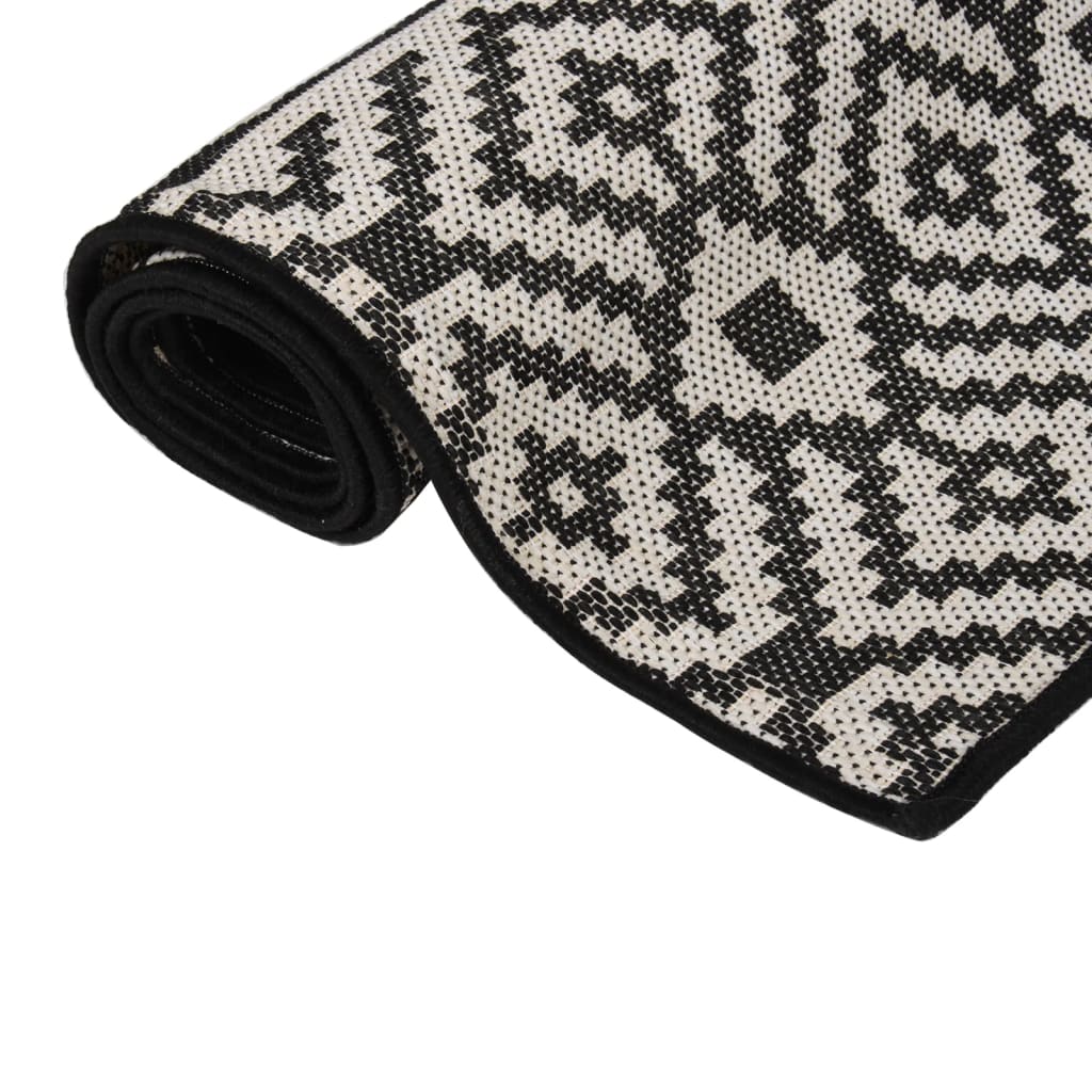 VidaXL Outdoor-Teppich mit Muster, Flachgewebe, 120 x 170 cm, Schwarz