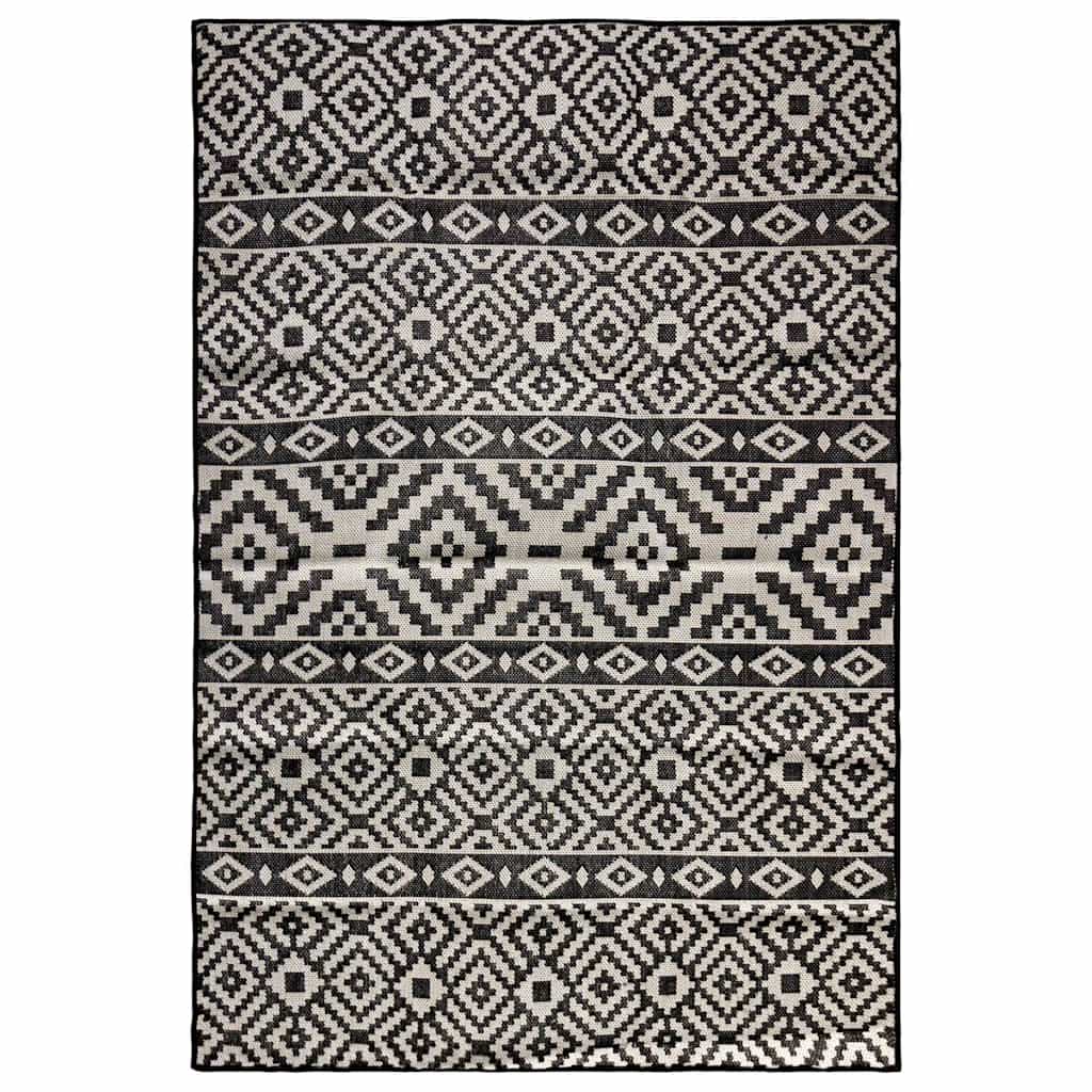 VidaXL Gemusterter, flachgewebter Outdoor-Teppich 140x200 cm Schwarz