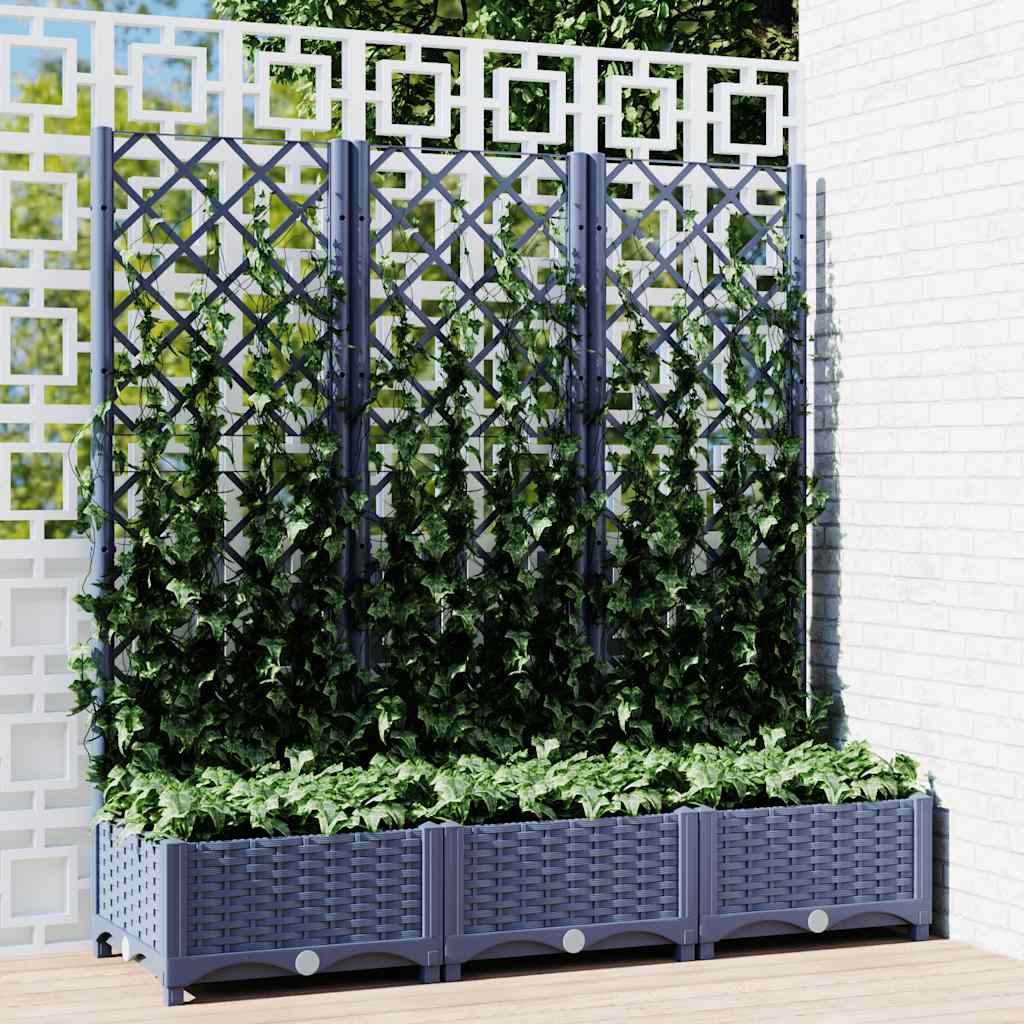 Vidaxl plantenbak met latwerk 120x40x121,5 cm polypropeen blauwgrijs