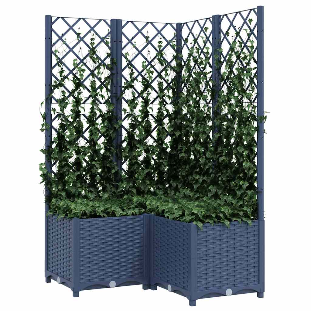 Vidaxl plantenbak met latwerk 80x80x136 cm polypropeen blauwgrijs