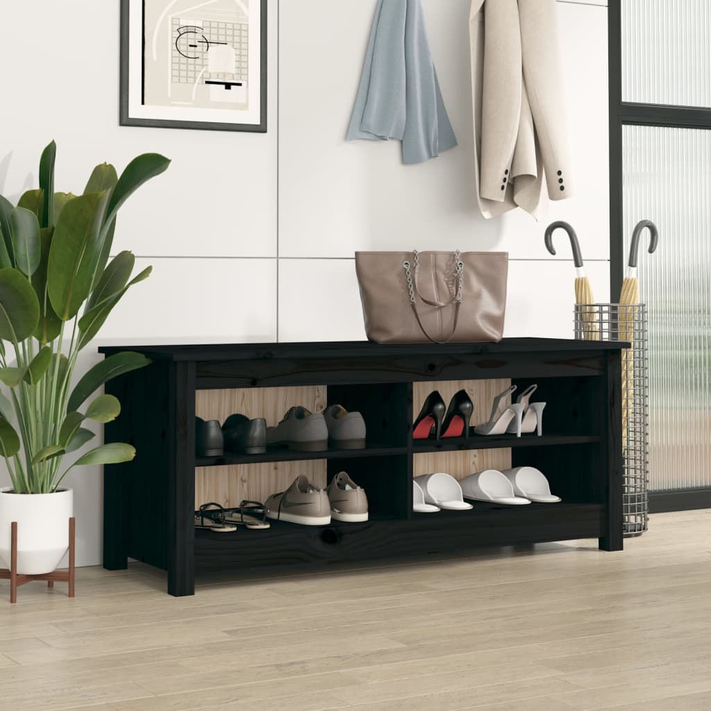 Vidaxl schoenenbank 110x38x45,5 cm massief grenenhout zwart