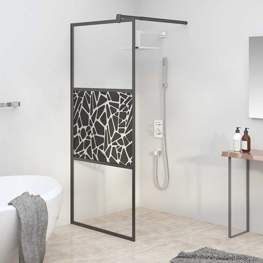 VidaXL begehete Duschwand mit Steinmotiv 80x195 cm ESG Schwarzglas