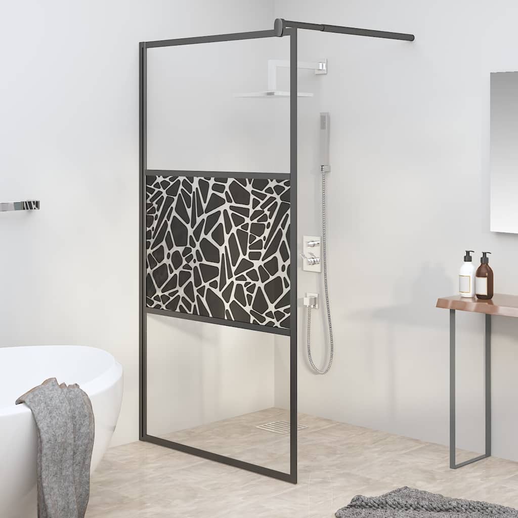 Vidaxl begehete Duschwand mit Steinmotiv 100x195 cm ESG Schwarzglas