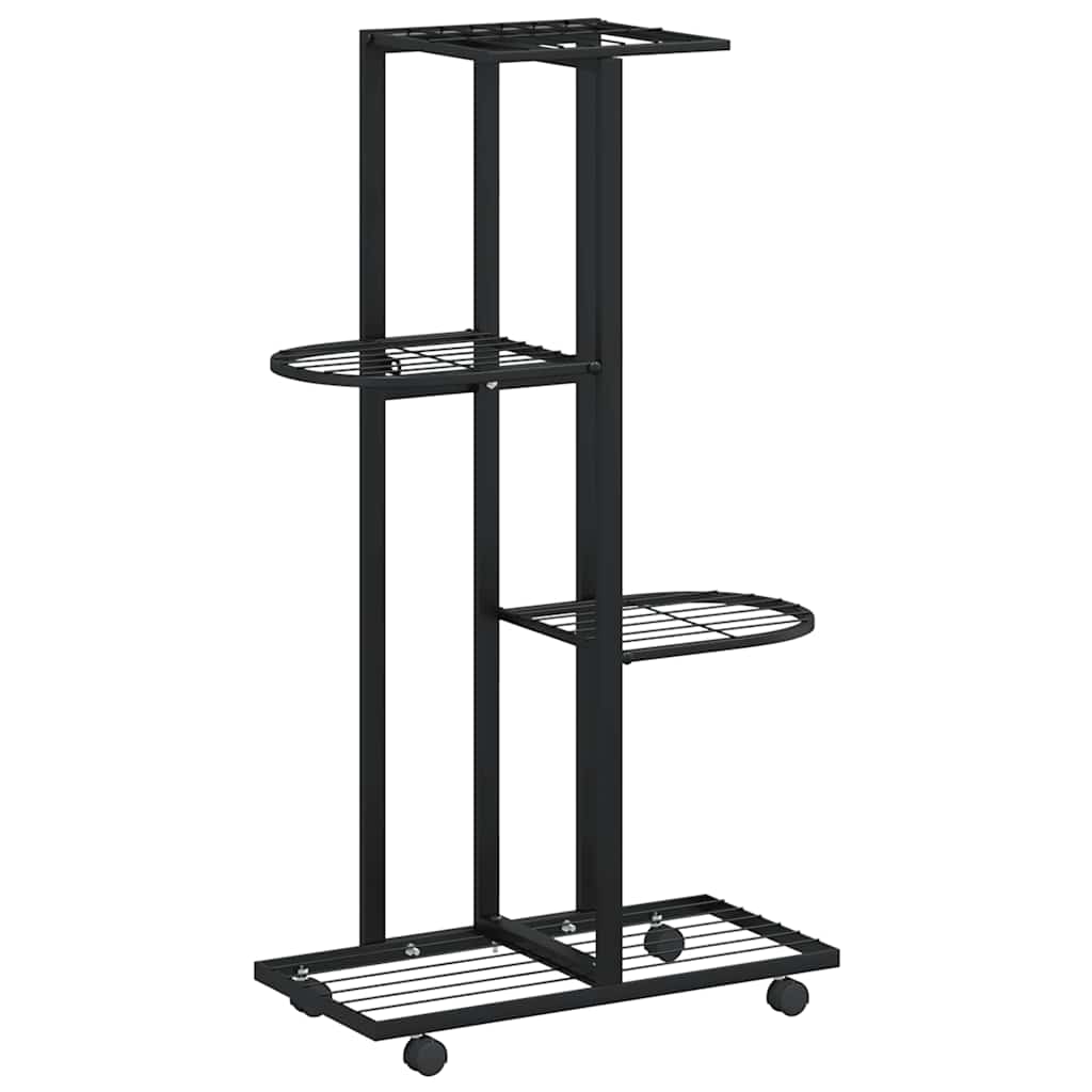 Vidaxl bloemenstandaard met wielen 4-laags 44x23x80 cm ijzer zwart