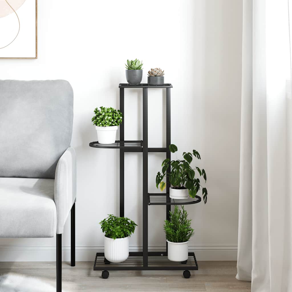 Vidaxl bloemenstandaard met wielen 4-laags 44x23x80 cm ijzer zwart