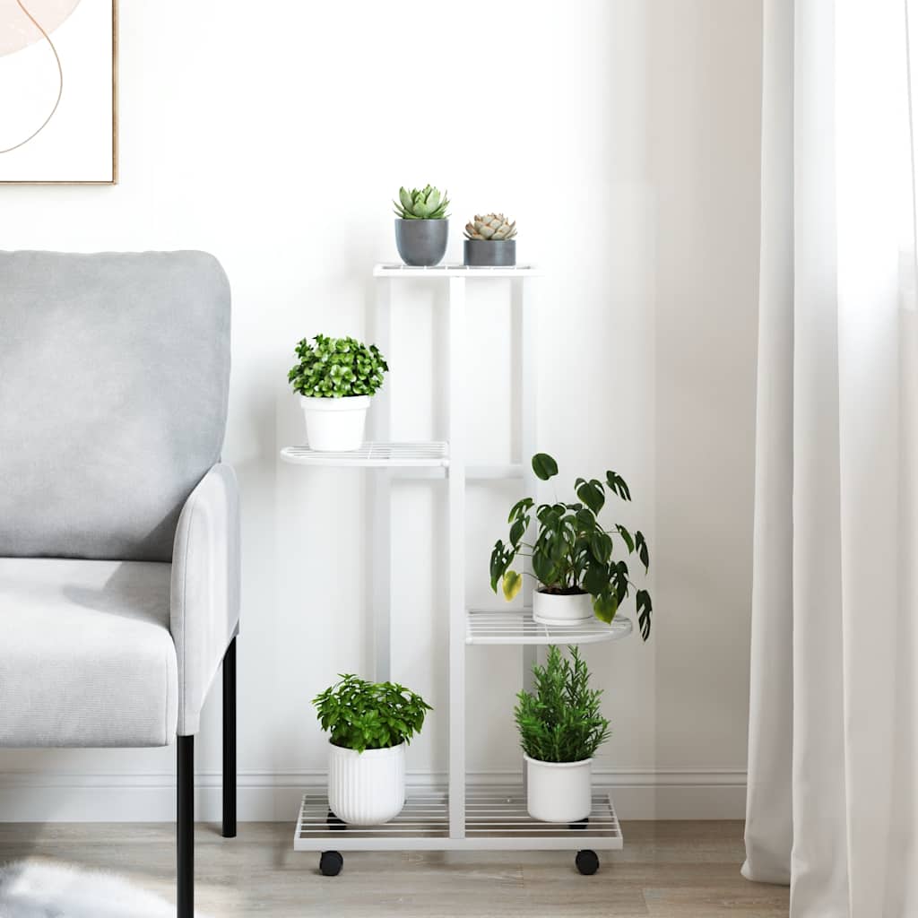 Vidaxl bloemenstandaard met wielen 4-laags 44x23x80 cm ijzer wit