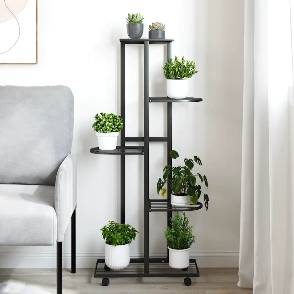 Vidaxl bloemenstandaard met wielen 5-laags 44x23x100 cm ijzer zwart