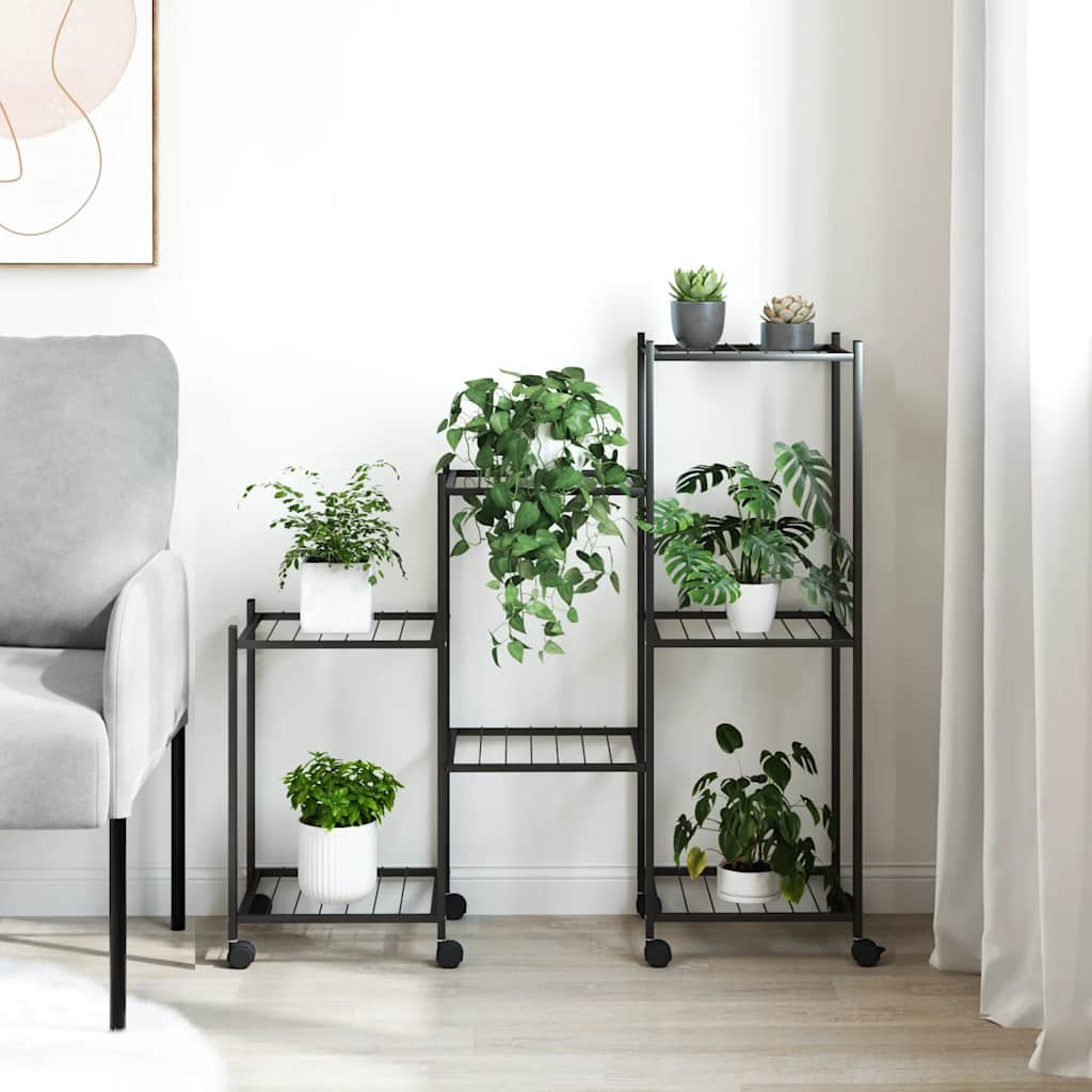 Vidaxl bloemenstandaard met wielen 83x25x83,5 cm ijzer zwart