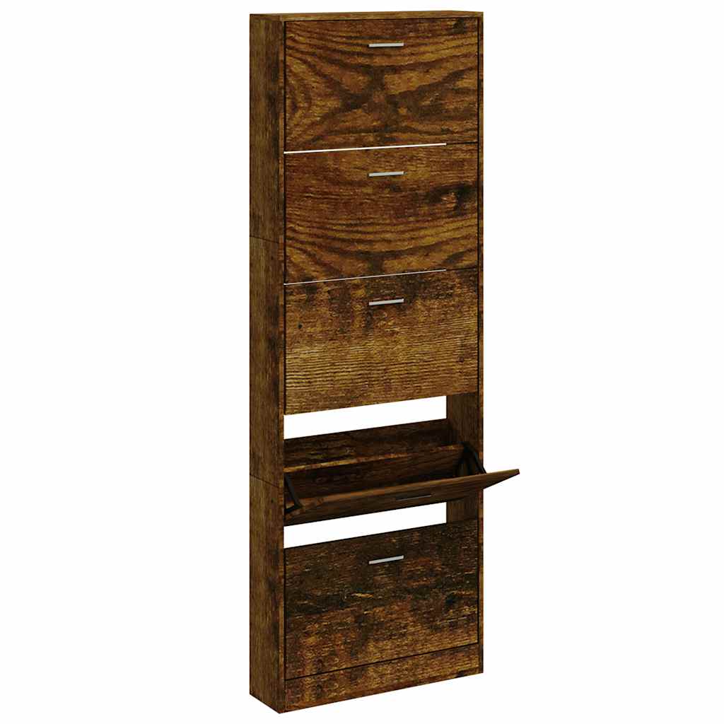 Vidaxl schoenenkast 59x17x169 cm bewerkt hout gerookt eikenkleurig