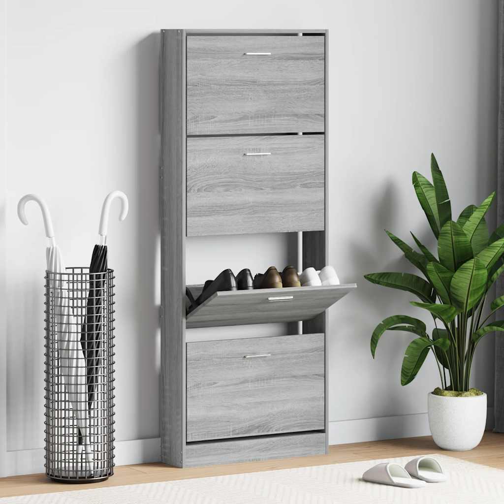 VIDAXL -Schuhschrank 59x17x150 cm sauber geschnittenes Holzgrau Sonoma
