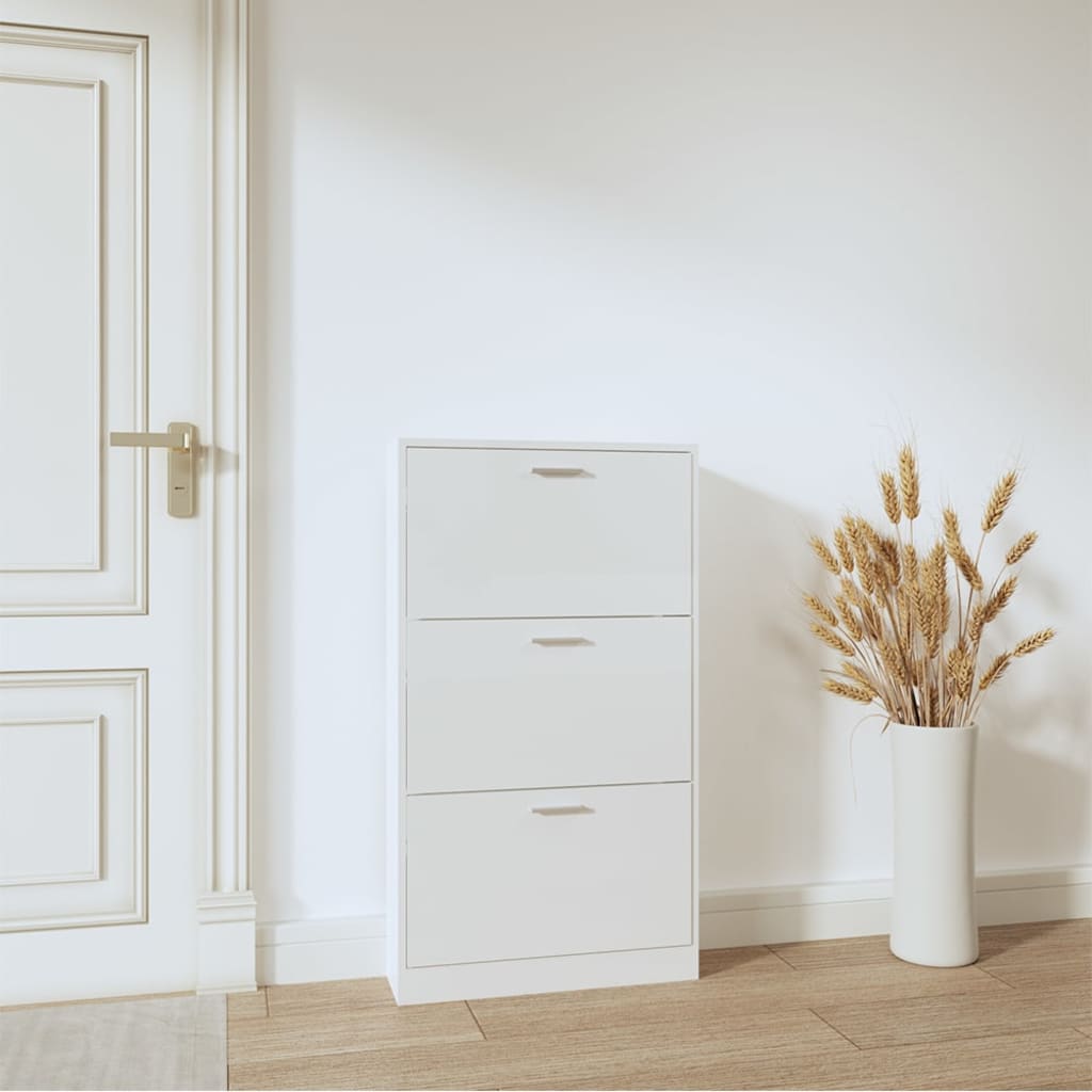 VIDAXL -Schuhschrank 59x17x108 cm ordentliches Holz Hochglanz weiß