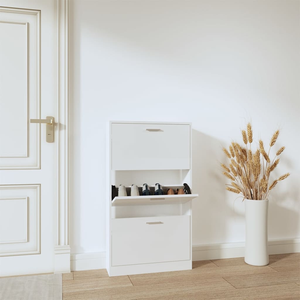 VIDAXL -Schuhschrank 59x17x108 cm ordentliches Holz Hochglanz weiß
