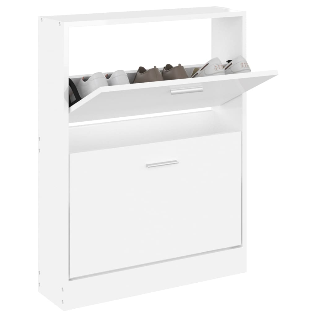 VidaXL Schuhschrank 59x17x81 cm verarbeitetes Holz Hochglanz weiß