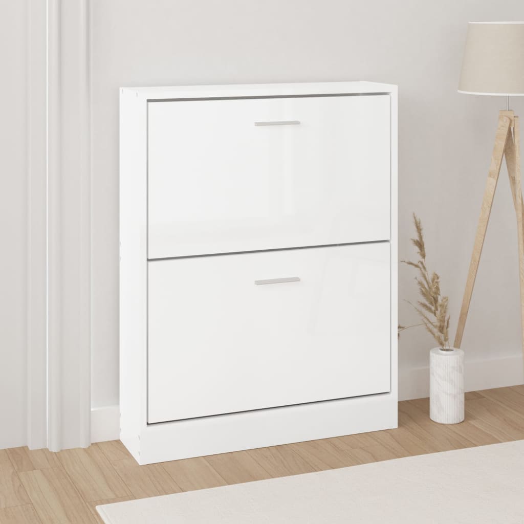 VidaXL Schuhschrank 59x17x81 cm verarbeitetes Holz Hochglanz weiß
