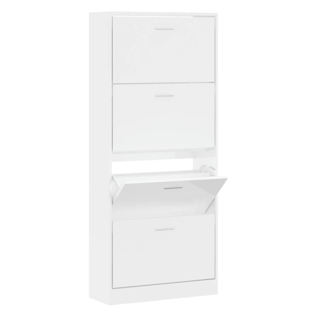 VIDAXL -Schuhschrank 63x24x147 cm ordentliches Holz Hochglanz weiß