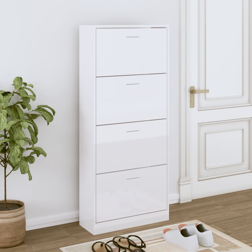 VIDAXL -Schuhschrank 63x24x147 cm ordentliches Holz Hochglanz weiß