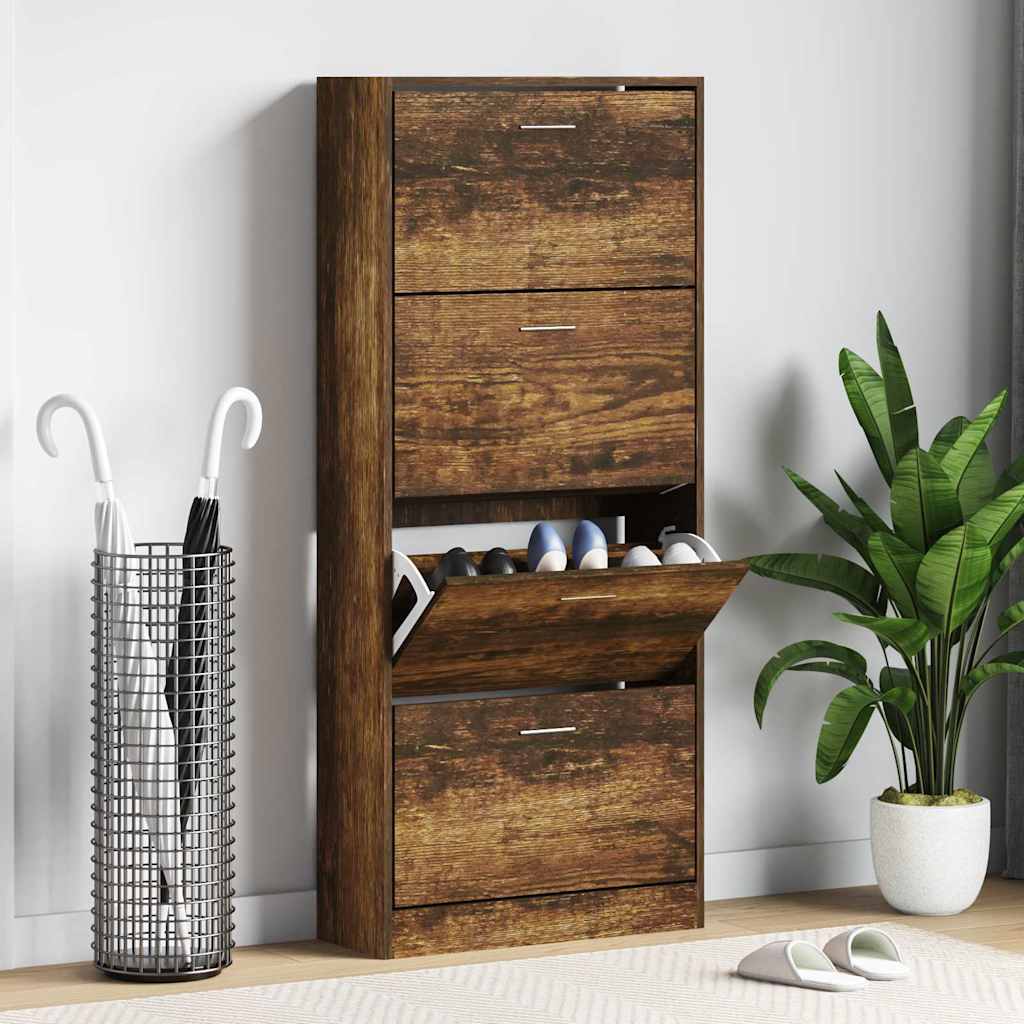 Vidaxl schoenenkast 63x24x147 cm bewerkt hout gerookt eikenkleurig