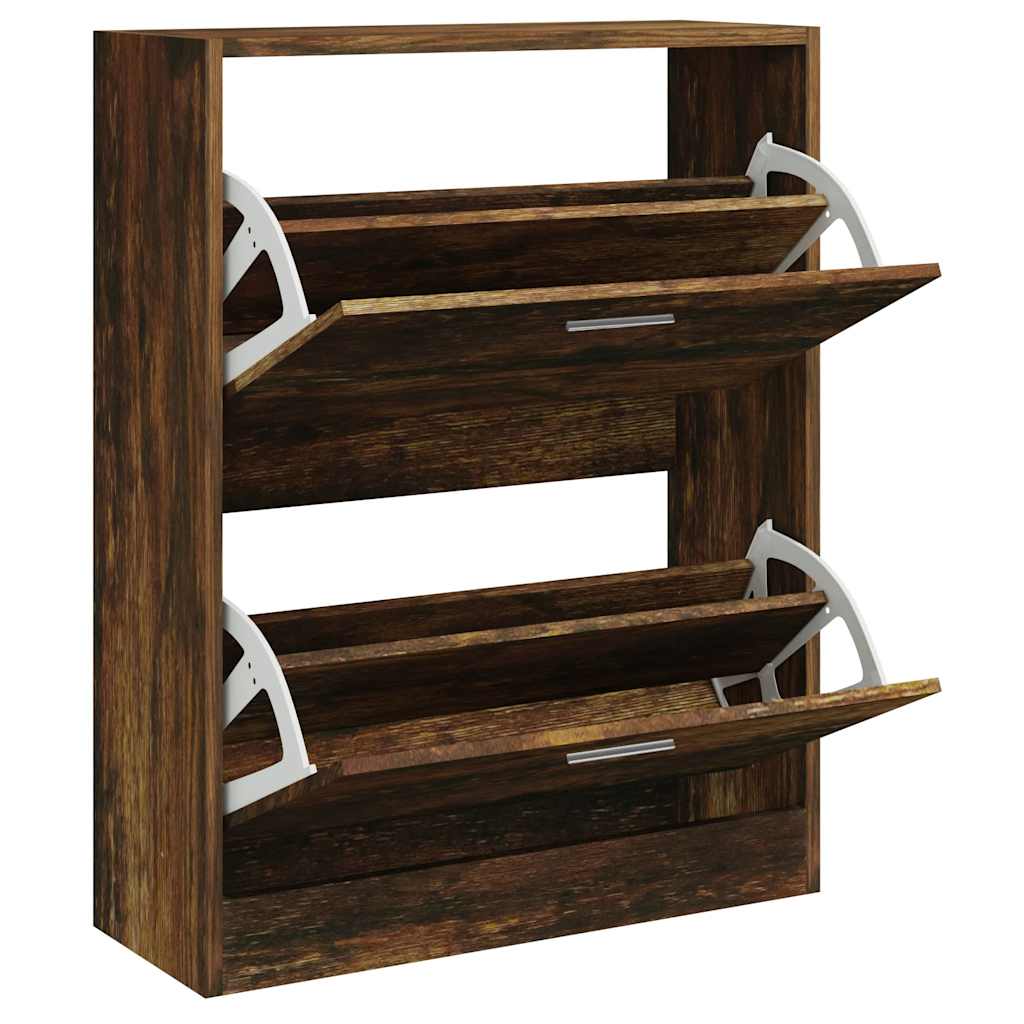 Vidaxl schoenenkast 63x24x81 cm bewerkt hout gerookt eikenkleurig