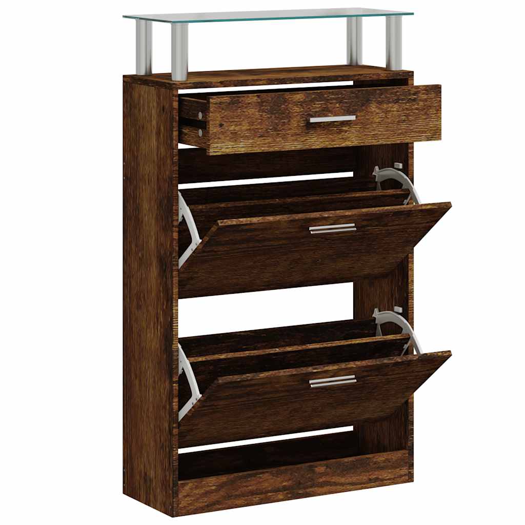 Vidaxl schoenenkast 63x24x104 cm bewerkt hout gerookt eikenkleurig