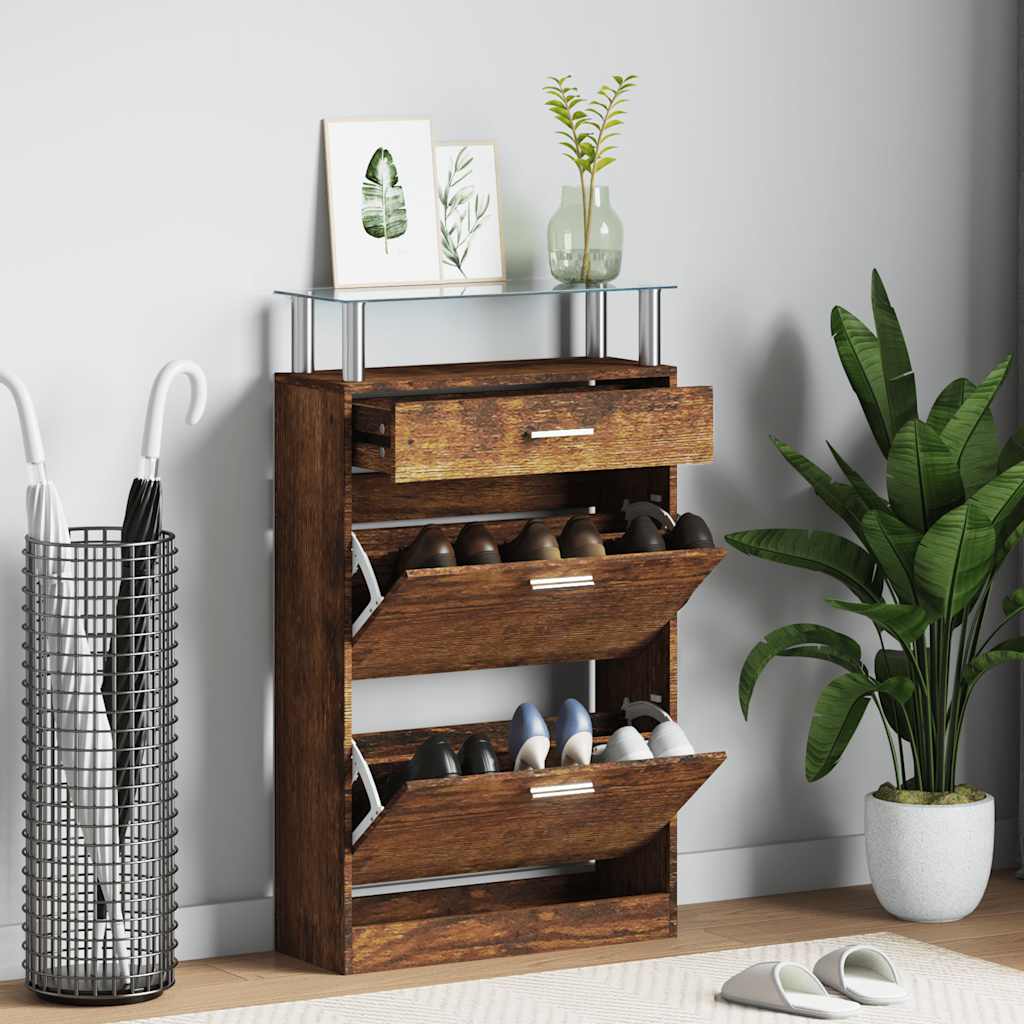 Vidaxl schoenenkast 63x24x104 cm bewerkt hout gerookt eikenkleurig