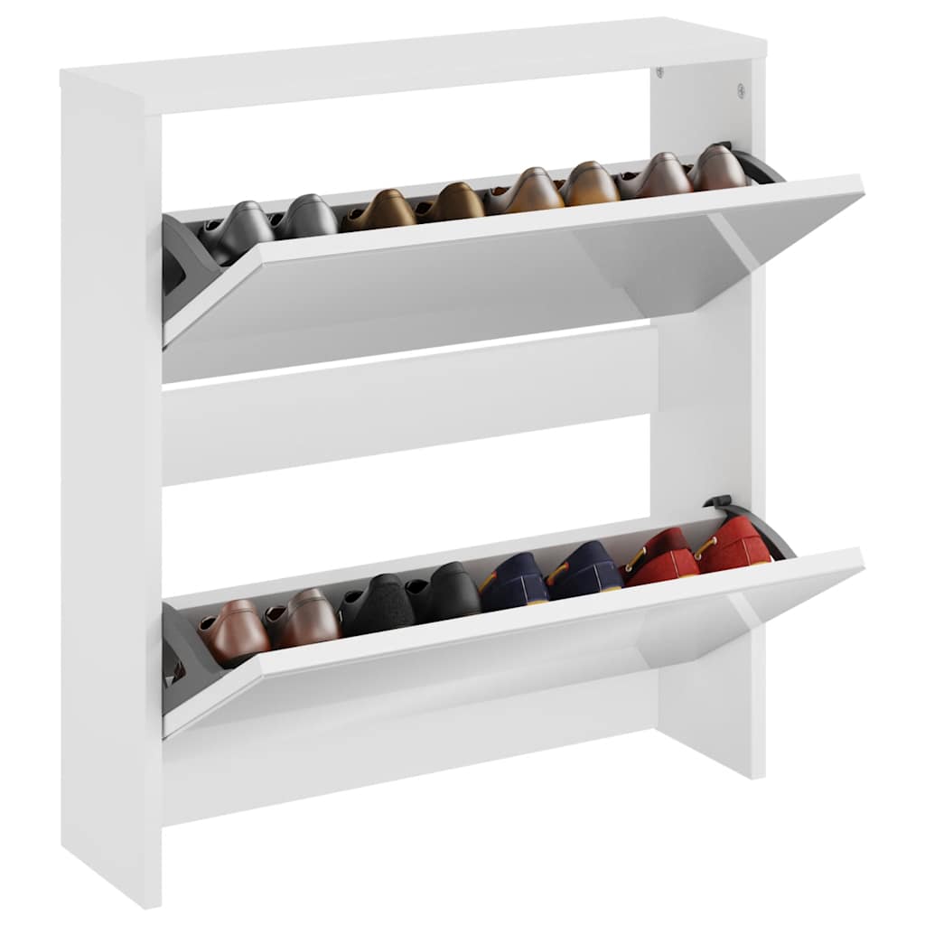 Vidaxl schoenenkast met spiegel 2-laags 63x17x67 cm hoogglans wit