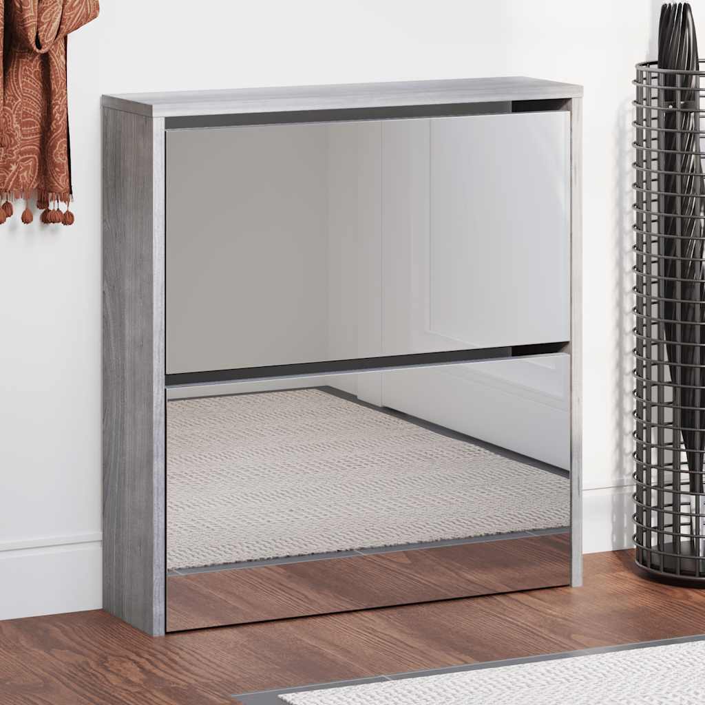 Vidaxl-Schuhschrank mit Spiegel 2-Schicht 63x17x67 cm grau Sonoma