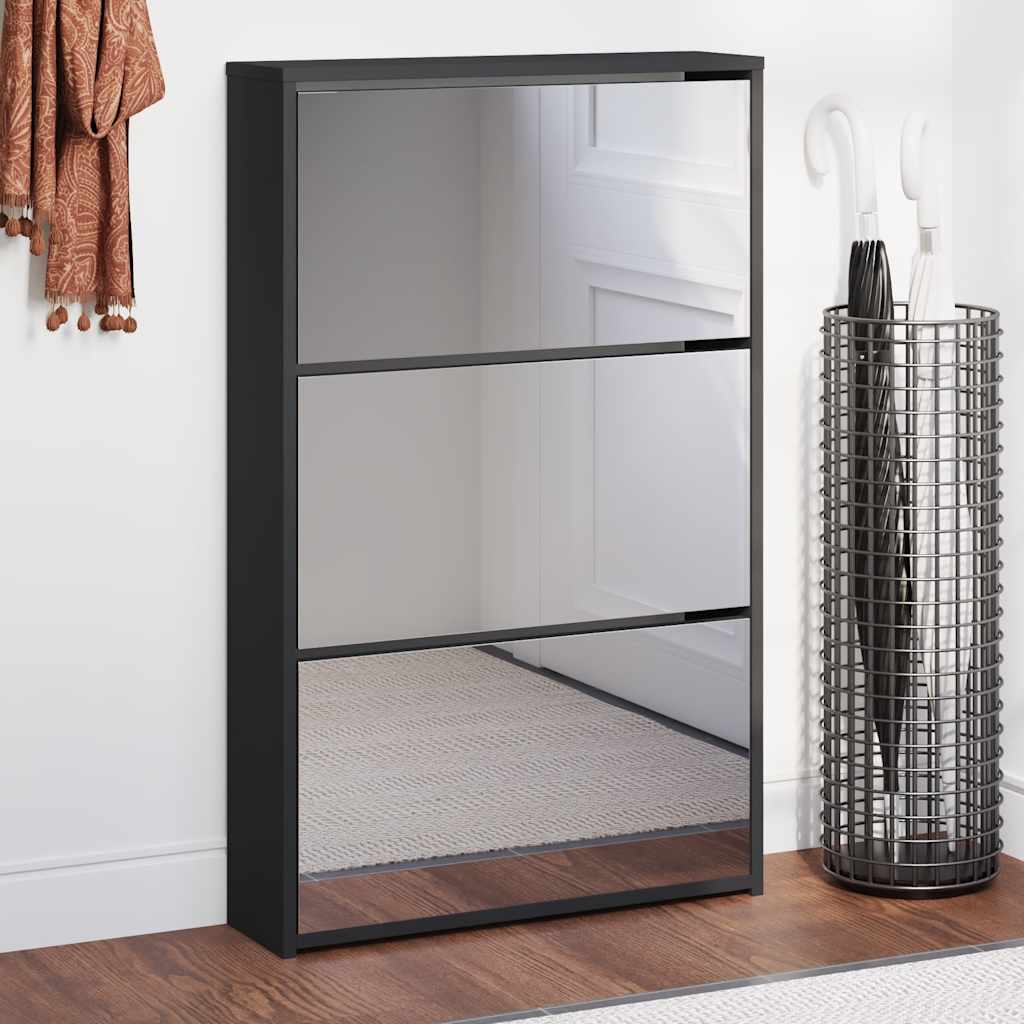 Vidaxl schoenenkast met spiegel 3-laags zwart 63x17x102,5 cm