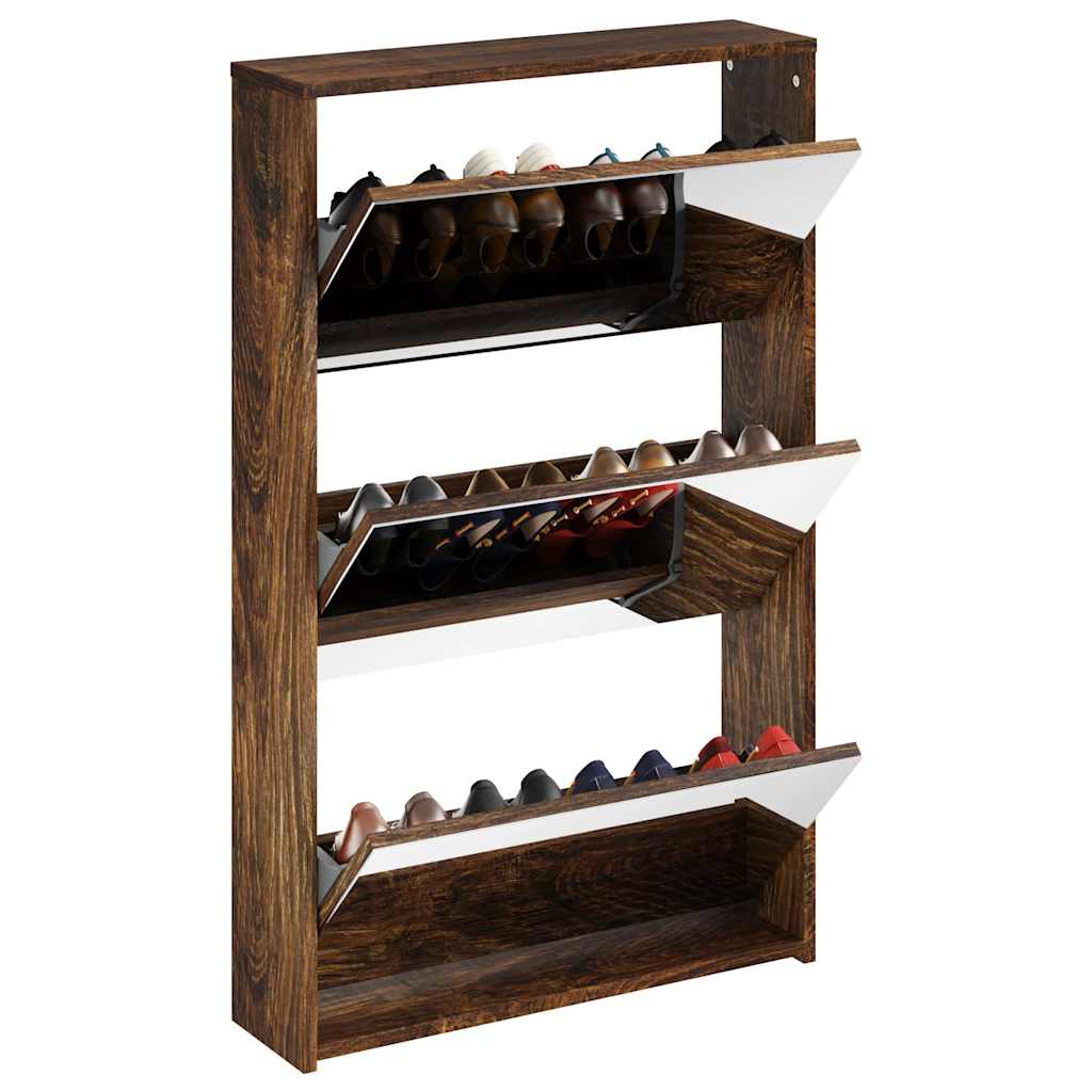 Vidaxl schoenenkast met spiegel 3-laags 63x17x102,5 cm gerookt eiken